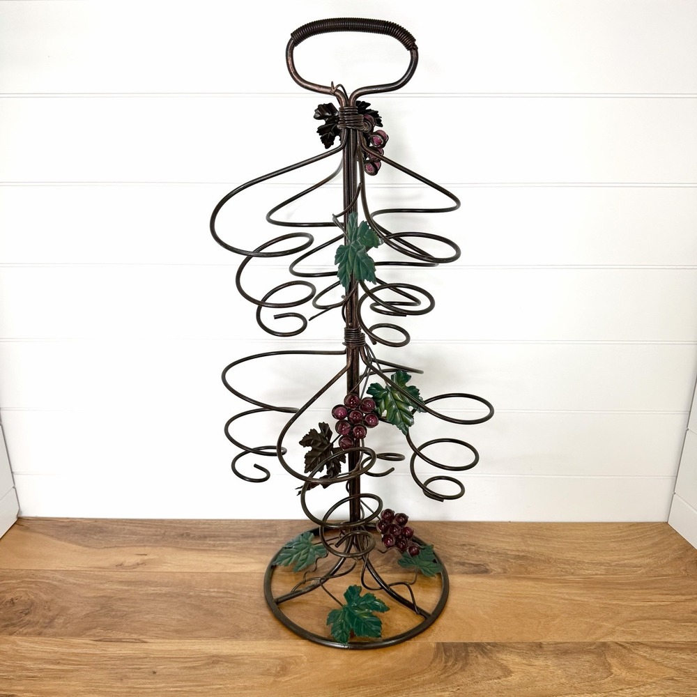 Metal Wine Rack Tall Holds 8 Bottles Free Standing Coil 90s Vtg Kitchen *Flaws*